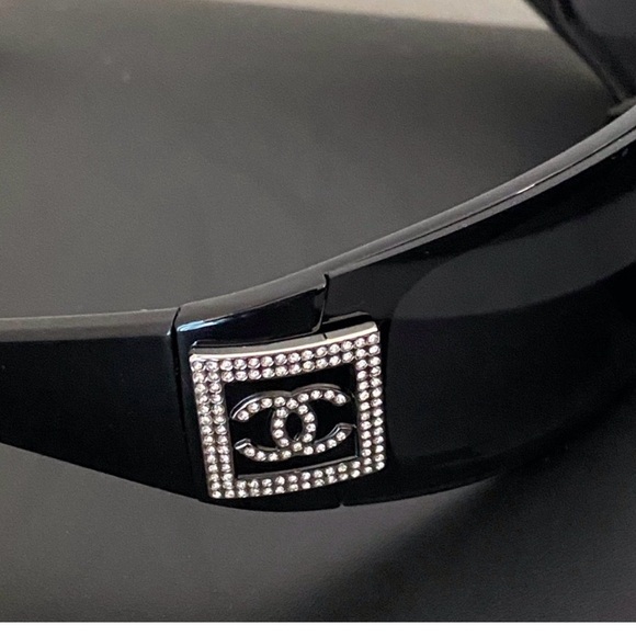 Vintage Chanel Black Rhinestones Shield Sunglasses Shield lens has been replaced main image 5